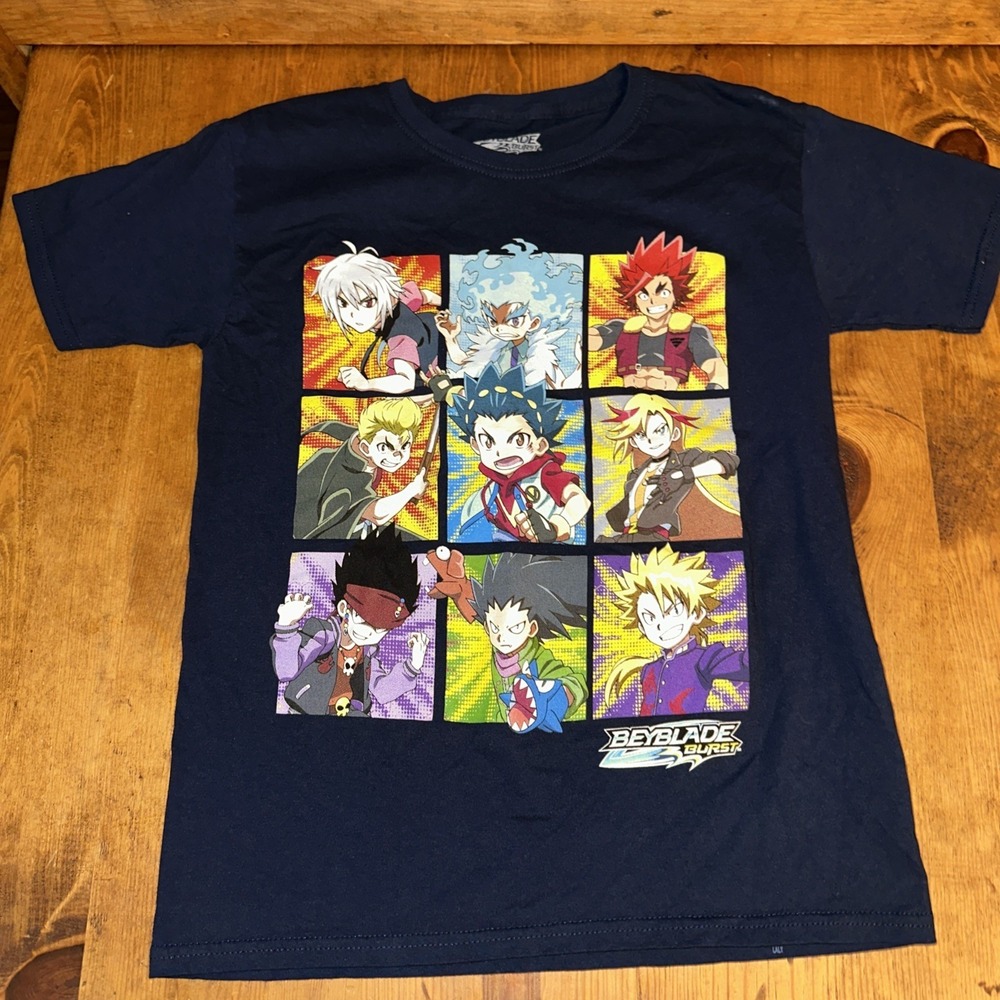 Beyblade Burst Boys' Spinner Tops Graphic Character Grid T-Shirt (Medium)